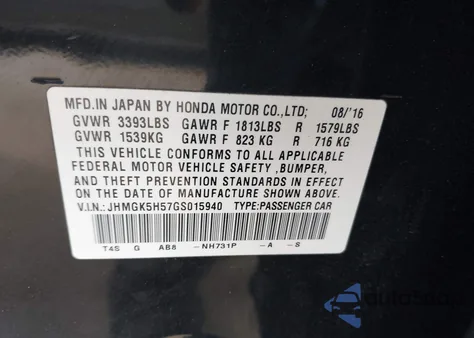 2016 Honda Fit Lx из США, поврежденный, VIN JHMGK5H57GS015940